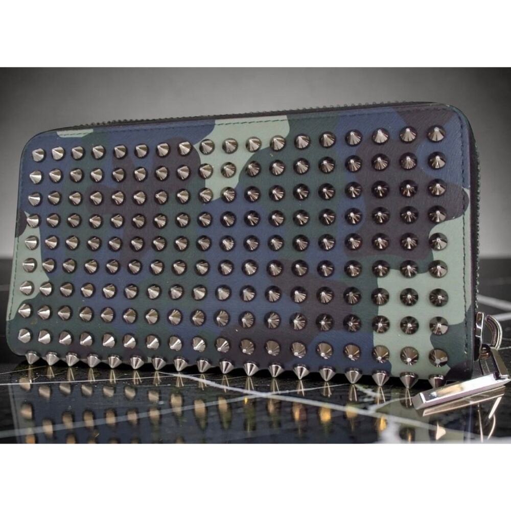 Christian Louboutin Camouflage Panettone Studded Leather Zip Around Wallet - Picture 9 of 12